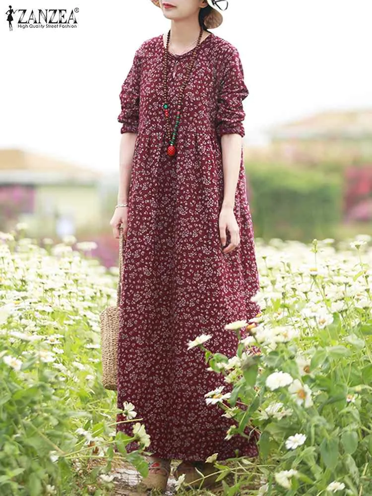 ZANZEA Floral Printed Maxi Long Dress Women Summer O Neck Long Sleeve  Dresses Bohemian Holiday Robe Causal Sundress Vestidos - AliExpress  200000345