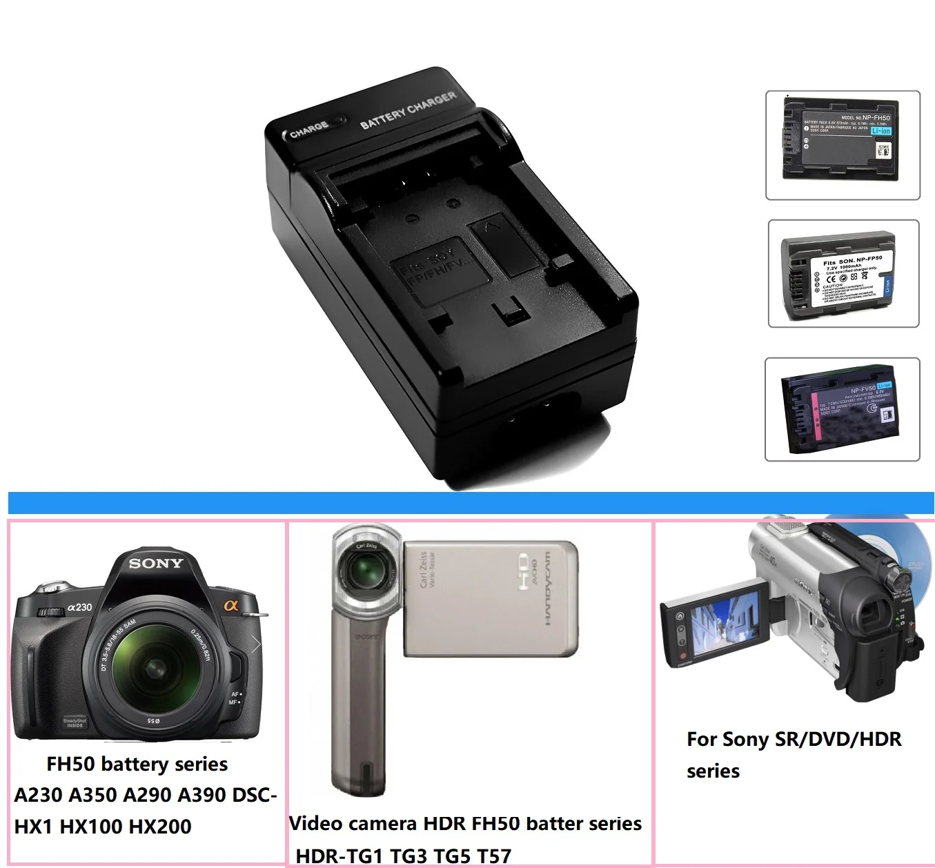 كاميرا بطارية شاحن أجهزة سوني NP FH50 FV FP سوني DSC DCR HDR سلسلة سوني A230 A350 A290 A390 شاحن بطارية الكاميرا