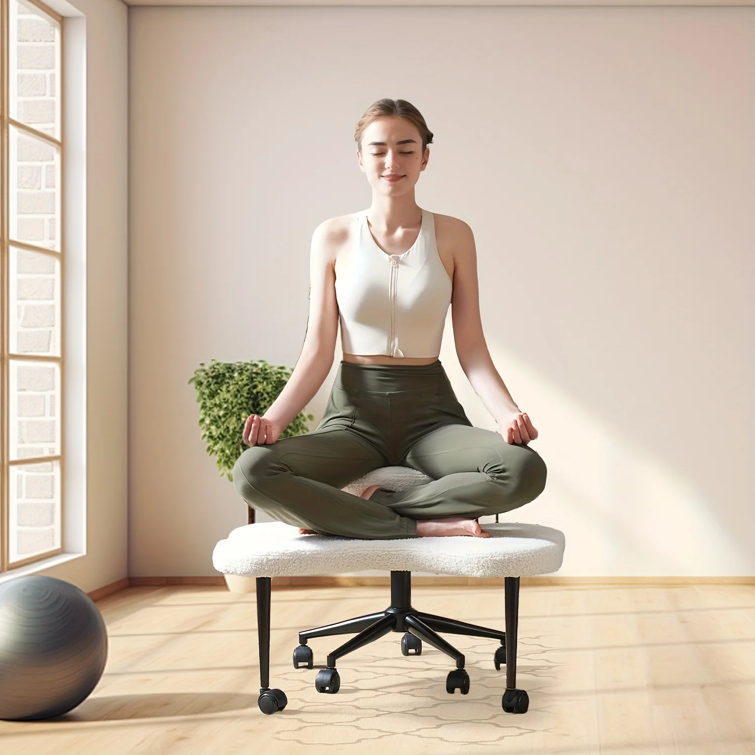 1pcs Ergonomic Cross Leg Chair - 360 Degree Swivel Footrest, Adjustable Seat, Strong Back Support, Suitable Christmas Gift