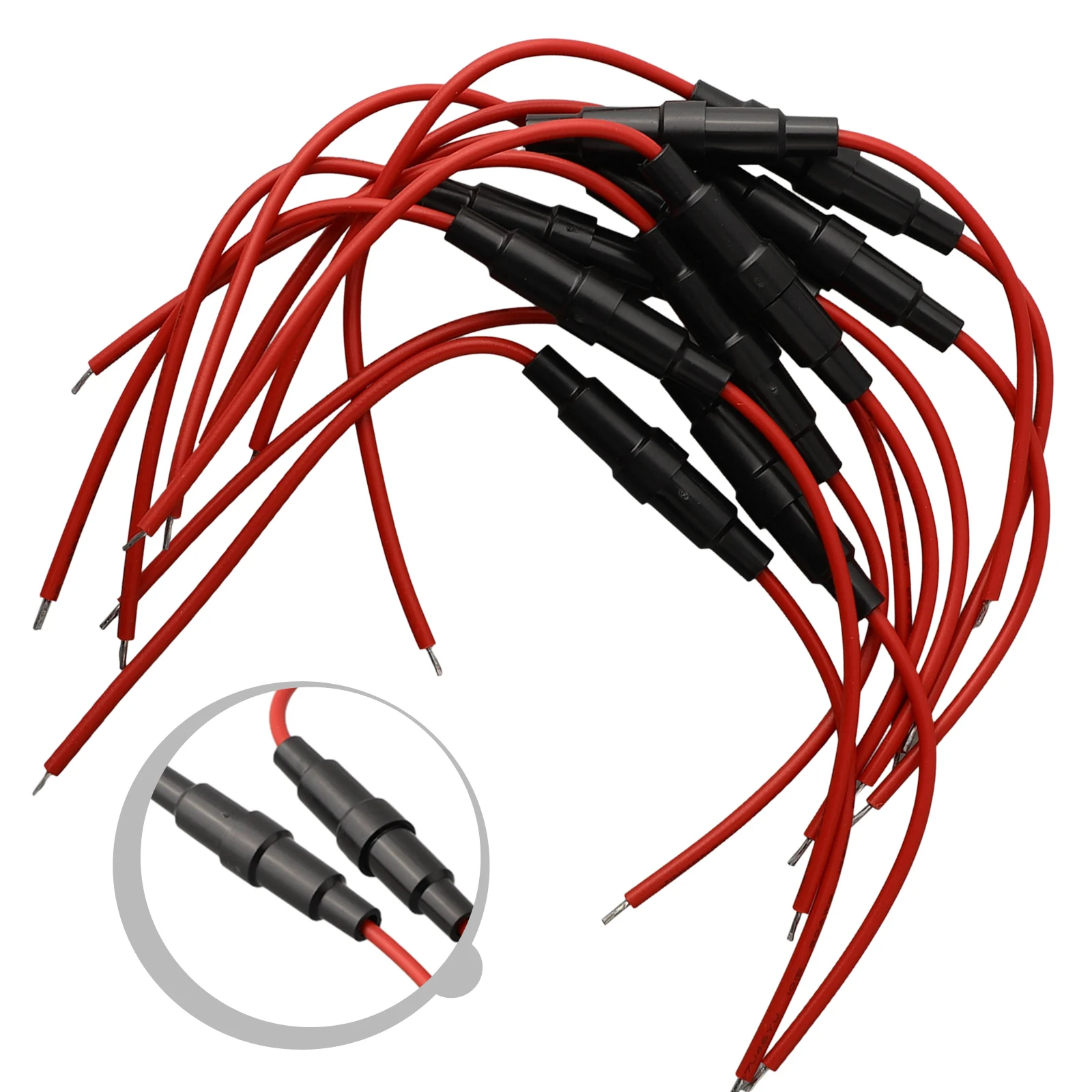 10 Pack Inline Fuse Holders for 5x20mm Fuses 22AWG Wire Length 11CM Screw Type Snap Tight for Wet or Wet Areas