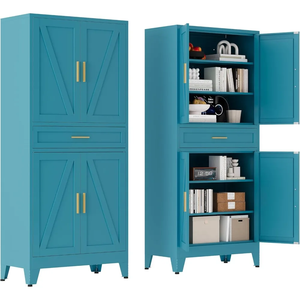 

71 "Farmhouse Metal Filing Cabinet with a Drawer and 4 Adjustable Shelves, with 4 Large barn Door White Kitchen Cabinets, Metal