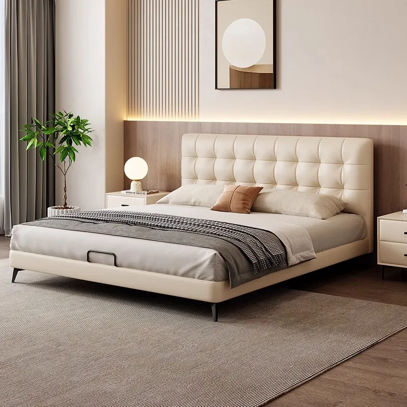 Modern Luxury Wood Bedroom Furniture Soft Up-holstered Beds king Size Padded Double Bed Frame Queen with Storage Set Designer