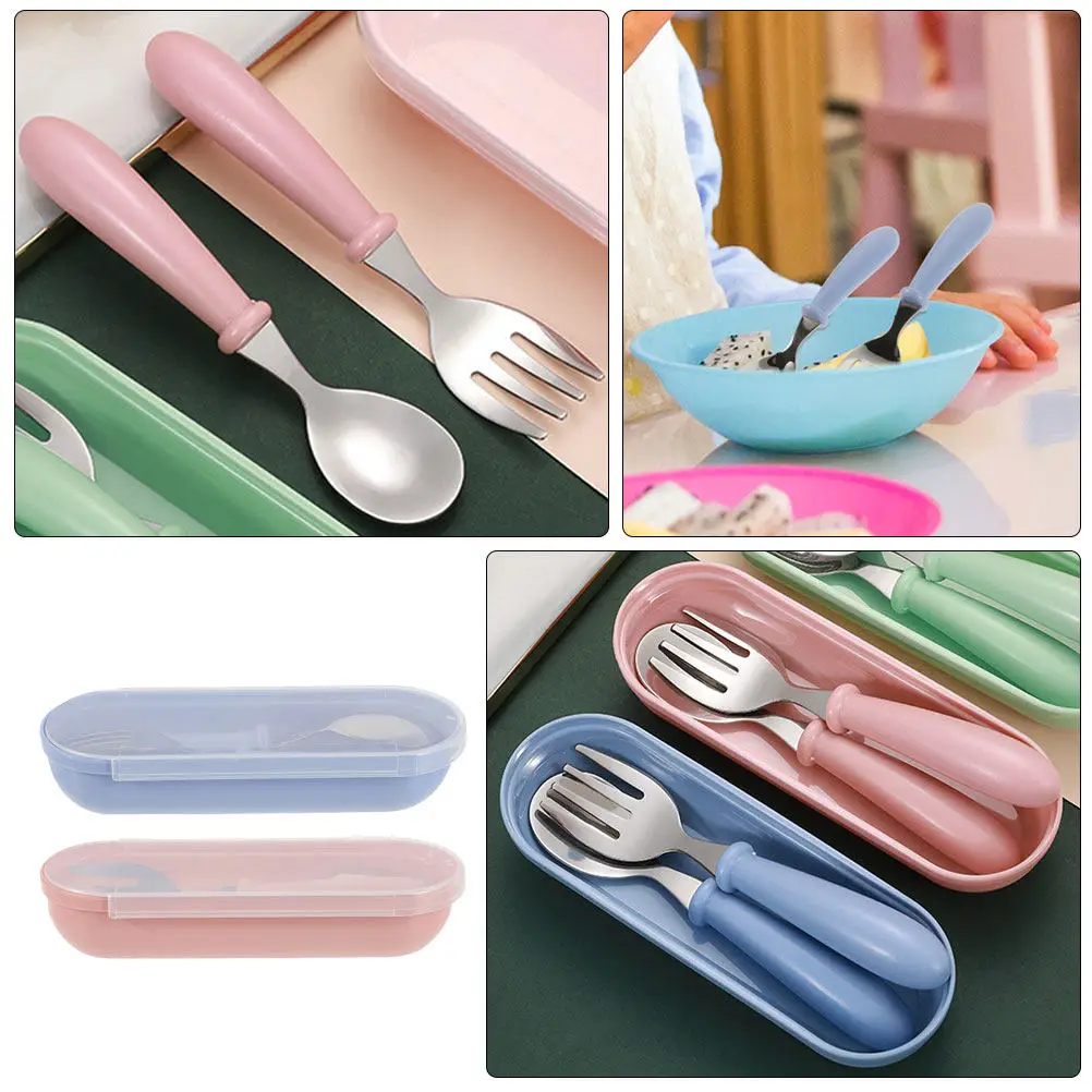 

2Sets Stainless Steel Kids Tableware Set for Toddlers with Ergonomic Plastic Handles Dishwasher Safe Infant Feeding Utensils