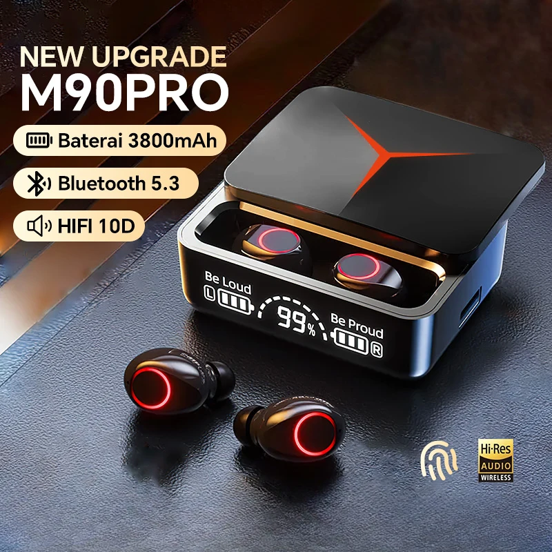 

M90 Bluetooth 5.3 Earphones Wireless Headphone Touch Control Gaming Headsets TWS HIFI Stereo Noise Reduction earbuds With Mic