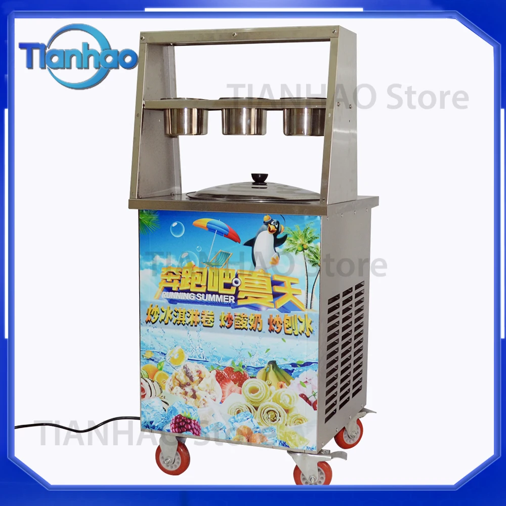 Yogurt Ice Frying Machine for Thick Cut Intelligent Temperature Control Round Pan Ice Cream Machine