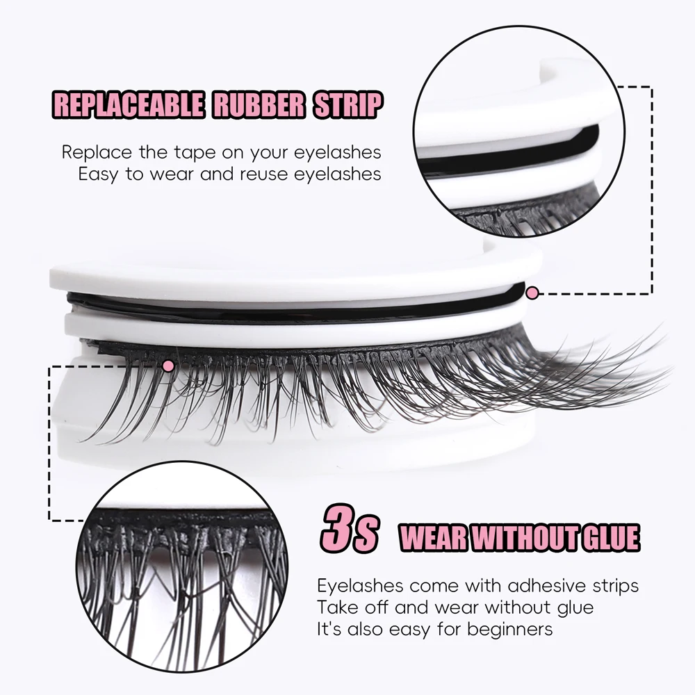 Vipuda Lashes Self-Adhesive Eyelashes Reusable  False Eyelashes 3D Faux Mink Lashes Glue-Free 3 Seconds To Wear Lashes Extension