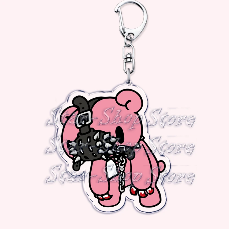 Popular Cute Angry Pink Bear Keychain for Accessories Bag Adorable Animal Key Chain Keyring Jewelry Fans Friends Birthday Gifts