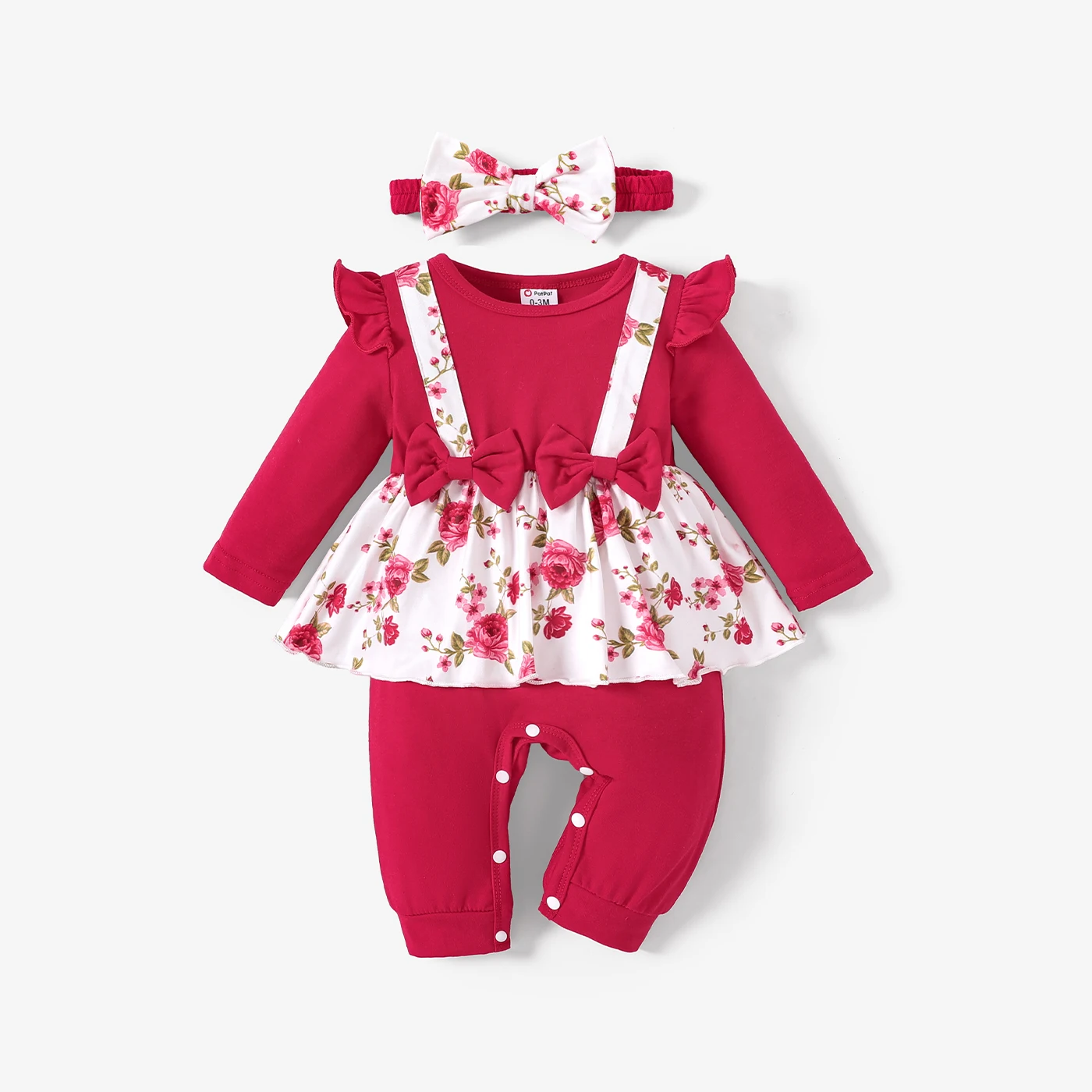 

PatPat 2pcs Baby Girl Sweet Floral Ruffle Jumpsuit with Headband