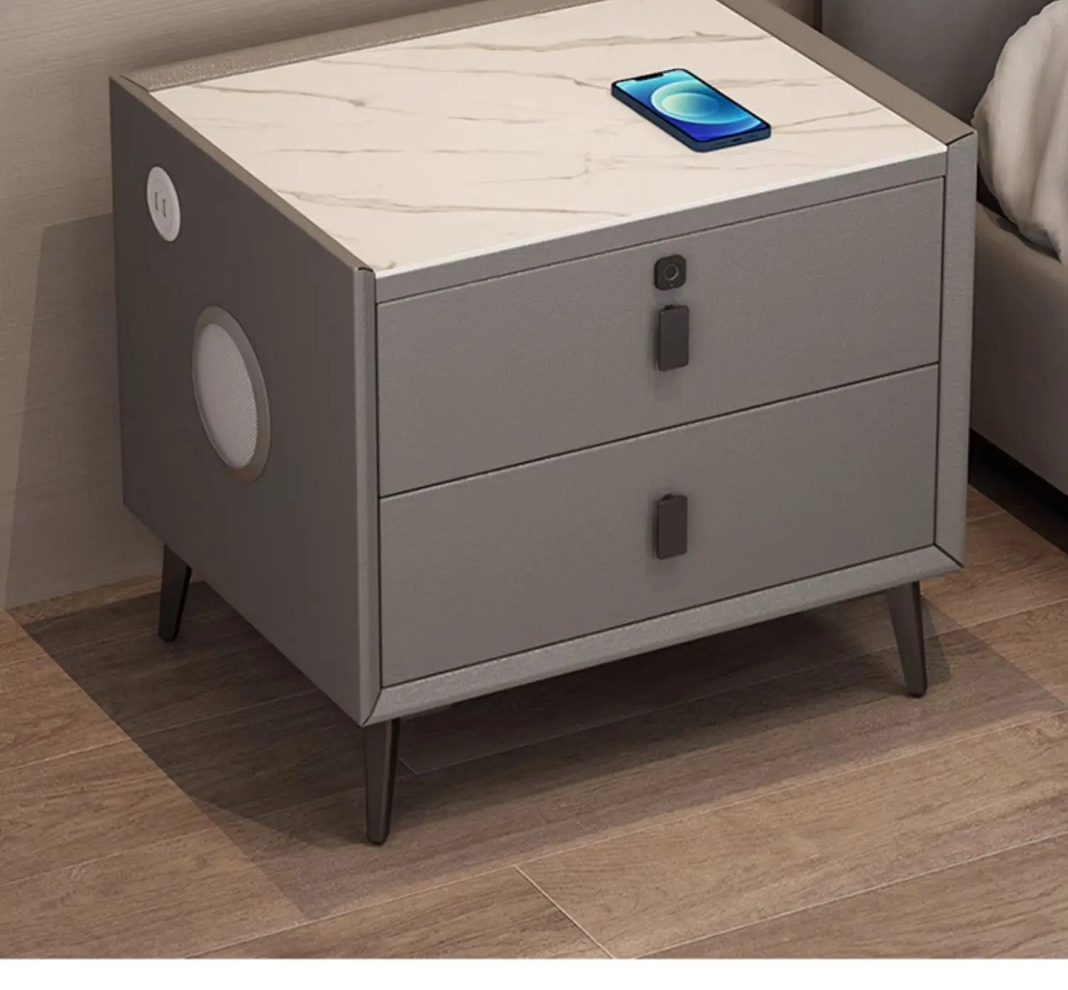 Intelligent bedside table simple modern solid wood bedside cabinet bedroom electric fingerprint lock storage cabinet