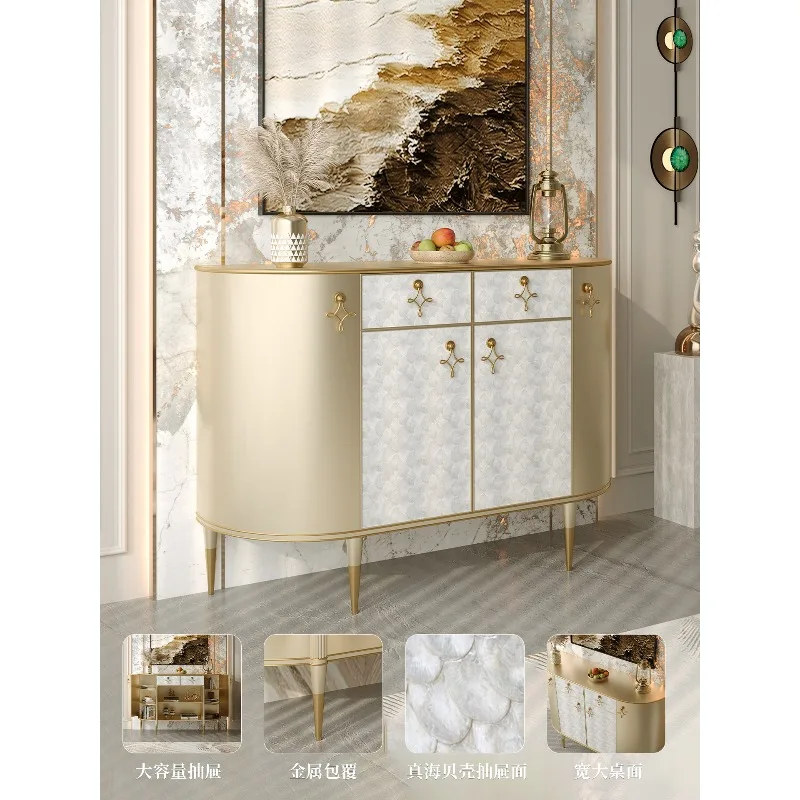 French Style Light Luxury Shell Entryway Cabinet, All Solid Wood Home Living Room Entrance Decorative Cabinet, Modern Simple Sto