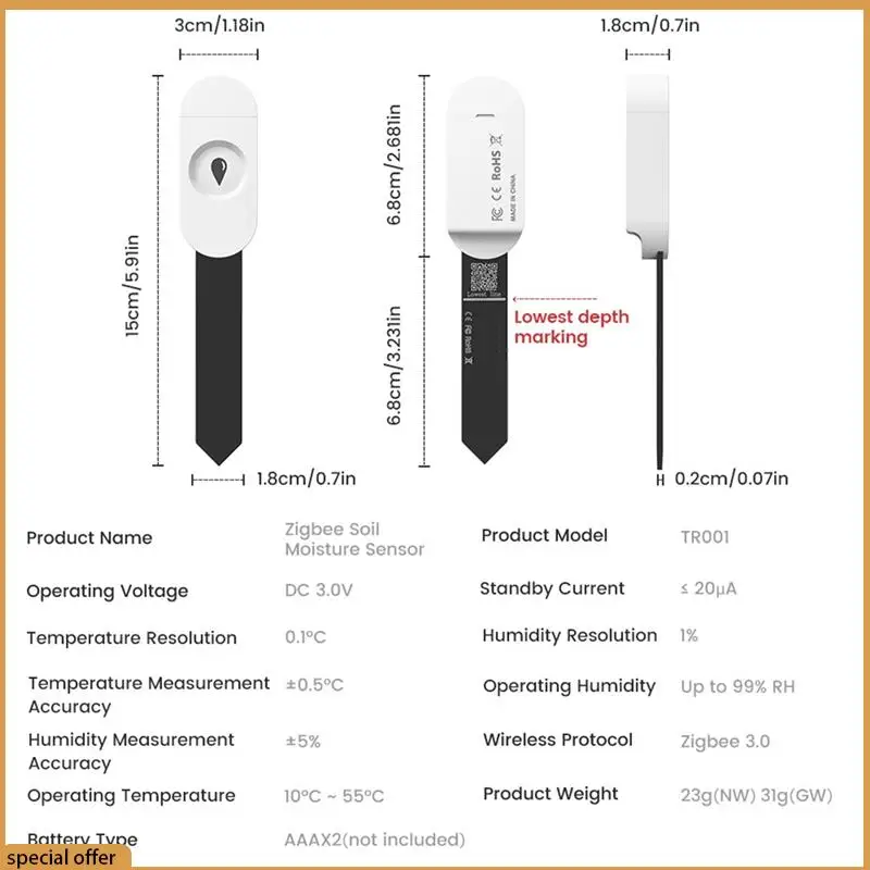 

A68Z Zigbee умный датчик влажности почвы 2-в-1 Bluetooth измеритель влажности и трекер температуры для комнатных растений и садоводства