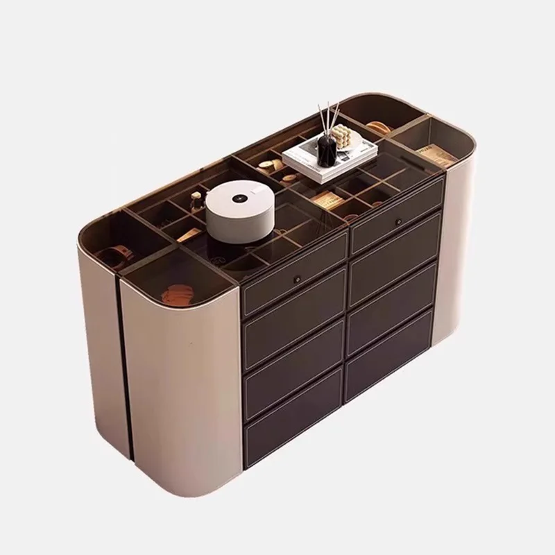 

Light Luxury Simple Cloakroom Solid Wood Middle Island Cabinet with Fingerprint Lock Jewelry Saddle Leather Storage Cabinet