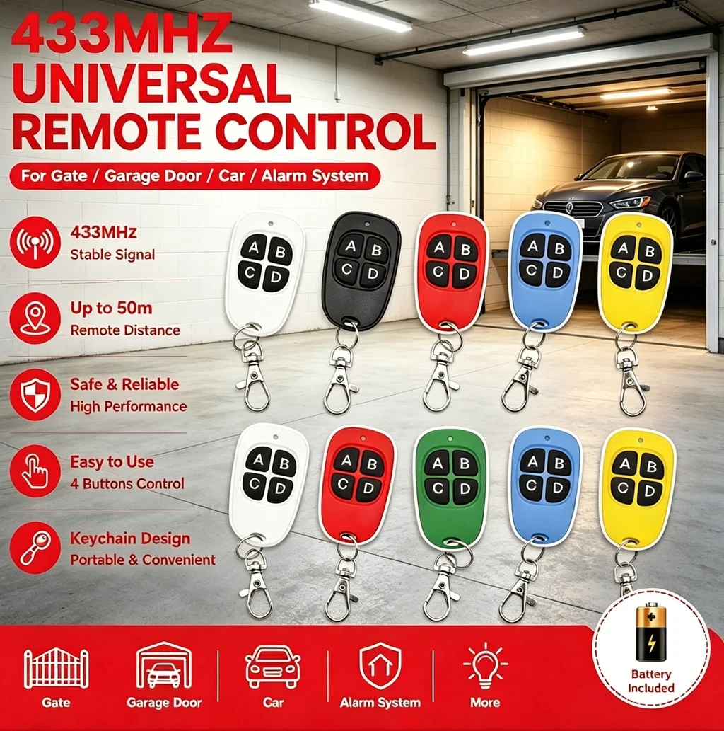 DIXSG 433MHz Remote Control Duplicator 4-Button – 5PCS Cloning Transmitter for Car Key, Garage Door – Copy & Clone Code