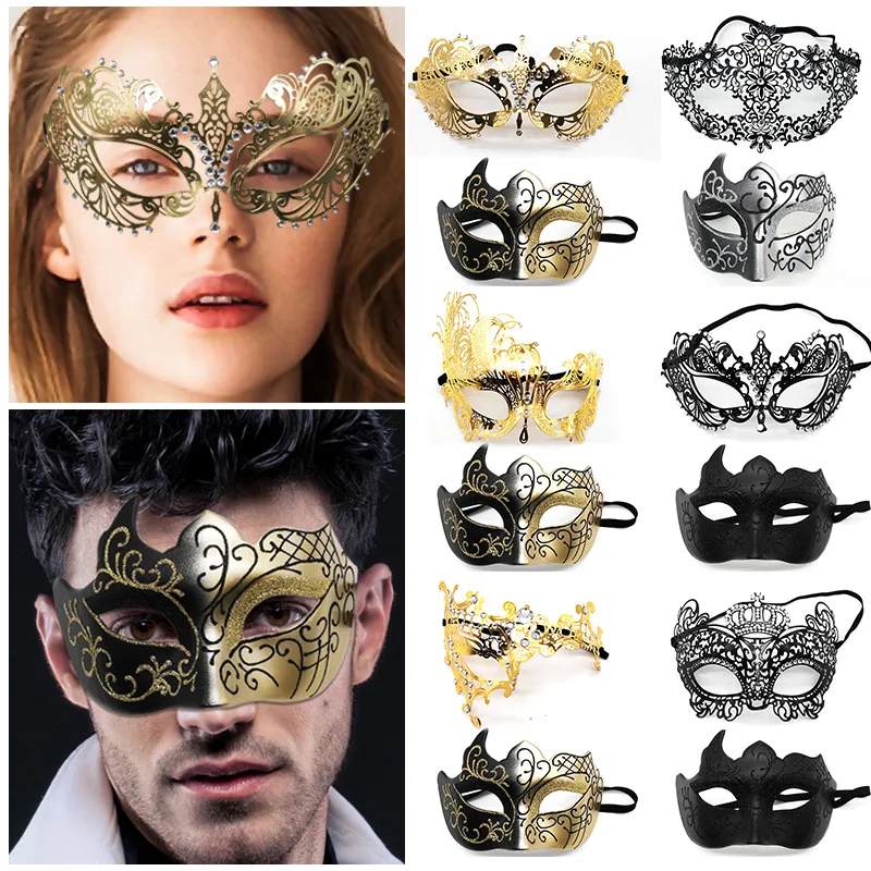 

One Pair Masquerade Mask for Couple Metal Masks Venetian Mardi Gras Mask Halloween Party Decorations Costume Ball Mask