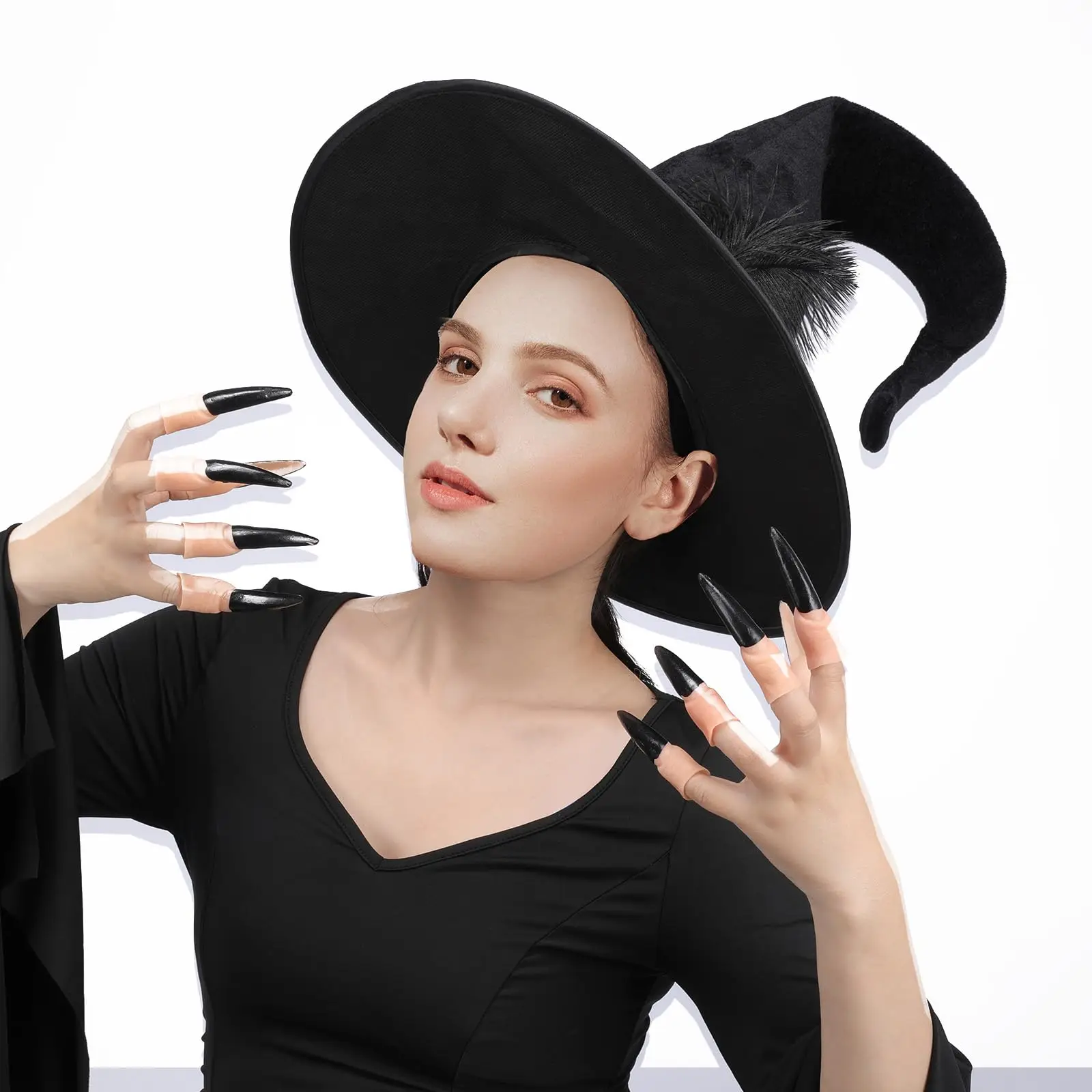 Gothic Adult Black Witch Hat With Nails Props Halloween Cosplay Costume Party Fancy Dress Up Props Women