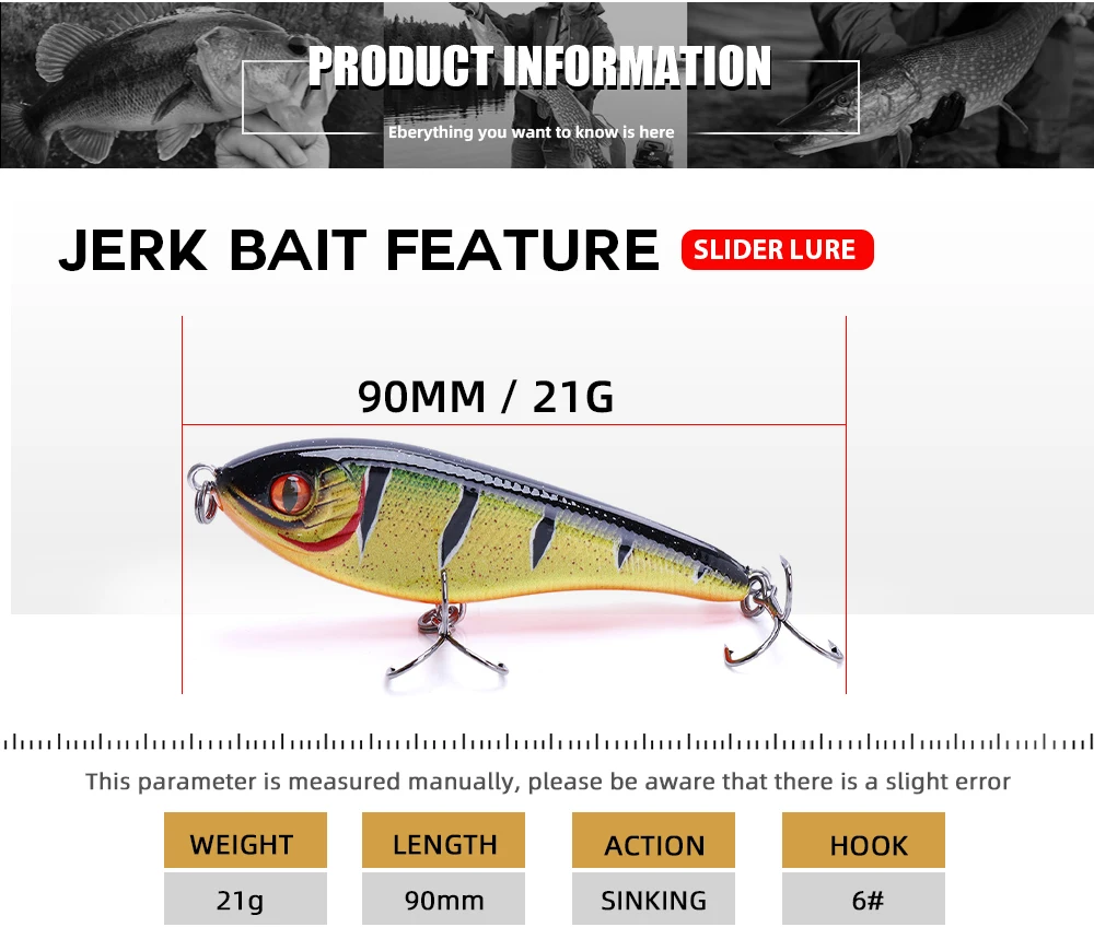 Agoie Langsam sinkende Jerkbait-Slider-Köder zum Angeln, 9 cm, 21 g, Hecht-Wobbler, Wobbler, Angelköder für Barsch, Forelle, Zander – Detail 2