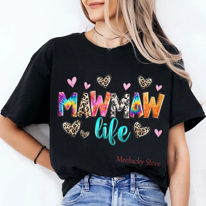 Mawmaw life letter print pattern Summer women's casual loose top with round neck design, pure cotton fabric T-shirt