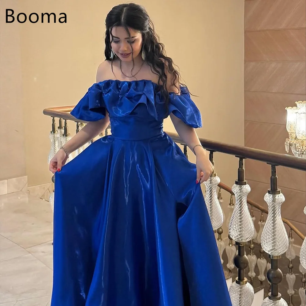 

Booma Elegant A-Line Shiny Off The Shoulder Dresses Formal Party Gowns for Women Pleat Simple Prom Gown Customize