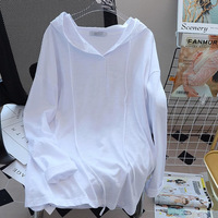 150Kg Plus Size Women's Bust 140 Summer Loose Hooded Long Sleeve Solid T-shirt White 3xl 4xl