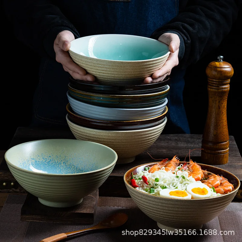 Japanese Ceramic Bowl 8inch Ramen Bowl Single Noodle Bowl Household Salad Bowl large Bowl Creative Special Restaurant Tableware