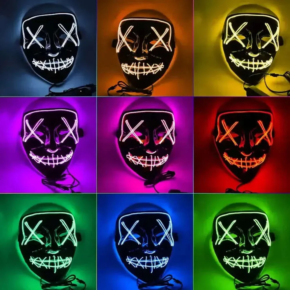 

V LED Horror Halloween Glowing Mask Purge Election Costume DJ Party Light Up Masks Glow In Dark 10 Colors S
