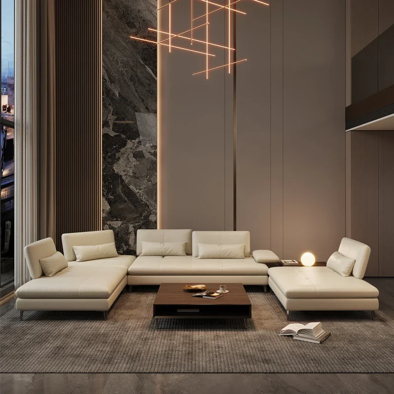 أريكة جلدية بسيطة من Rochburg سيناريو قاعة أفقية فيلا شقة كبيرة واسعة الجلوس حركة أمامية وخلفية عميقة #2