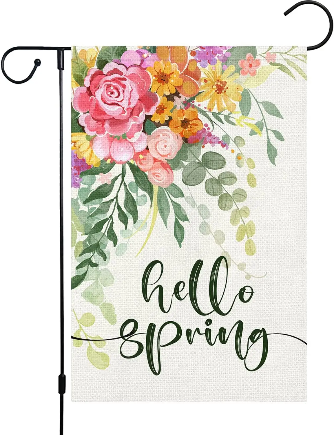 Hello Spring Garden Flag 12x18 Double Sided, Burlap Small Vertical Happy Spring Floral Flower Garden Yard Flags for Seasonal Out