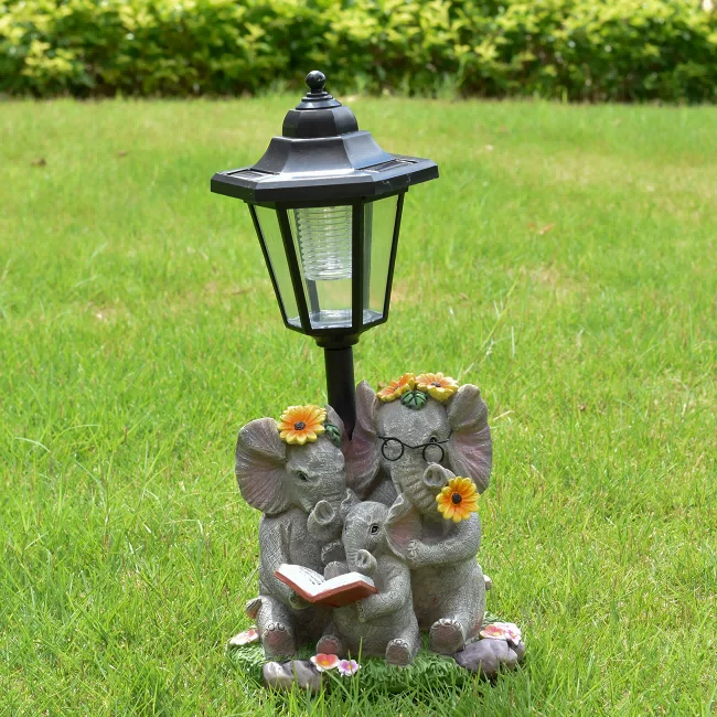 Resin Hexagon Elephant Garden Statue Solar Powered Outdoor Light for Patios Yards Lawns and Landscaping Decoration Use