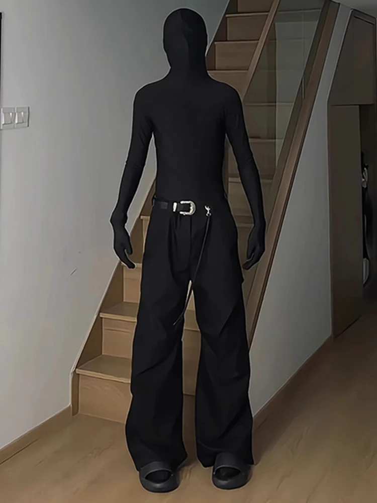 

Cleanfit Black Pleated Men's Suit Pants American High Street Vibe Drapey High-End Feel Knife- Flared Casual Trousers