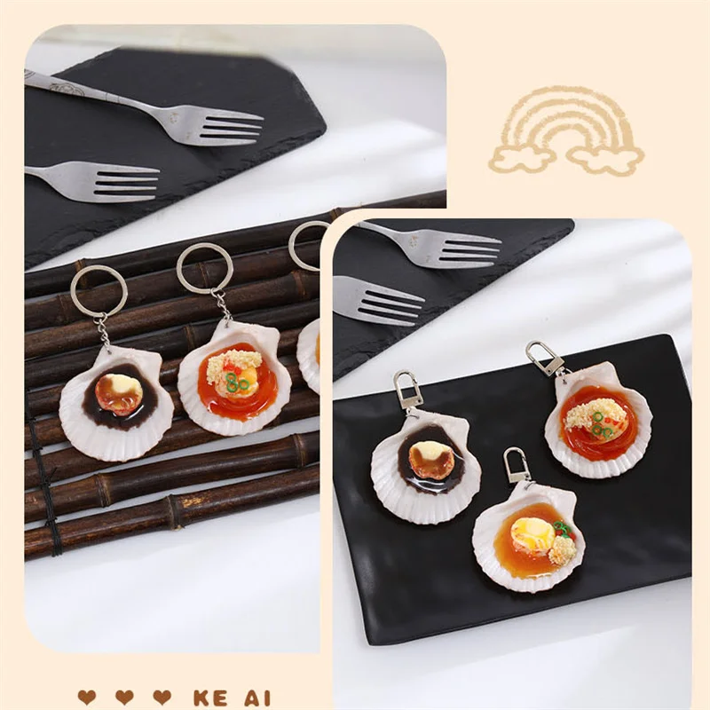 Creative Seafood Keychain Simulation Food Oysters Scallops Photography Toy Model Car Phone Book Bag Pendant Jewelry Gift