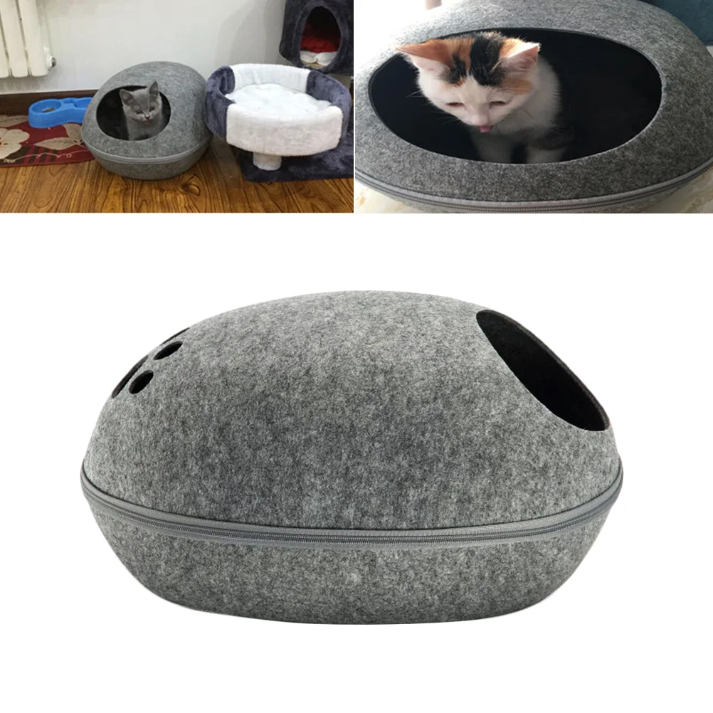 Four Seasons Universal Pet Bed Semi-enclosed House Eggshell Design Sleeping Nest for Pet Cat Dog (Grey)