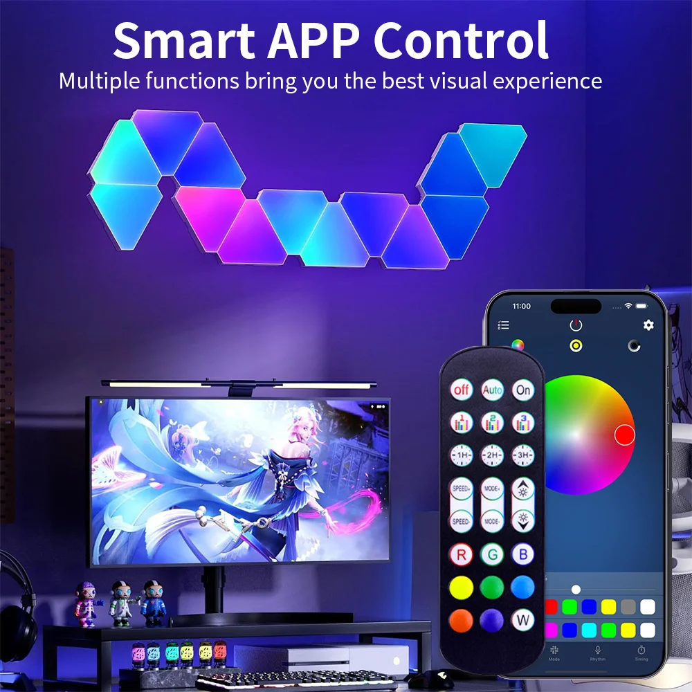 RGB Smart Hexagonale Wandleuchte Farbwechselnde Ambiente-Nachtbeleuchtung DIY-Form Musik-Rhythmus APP für Spielzimmer Schlafzimmer Intelligente Beleuchtung