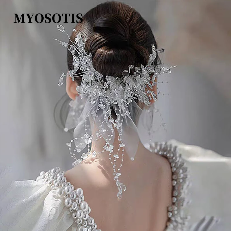 

Корейский супер фея с кристаллами и бисером, цветы невесты, свадебный головной убор, аксессуары для волос