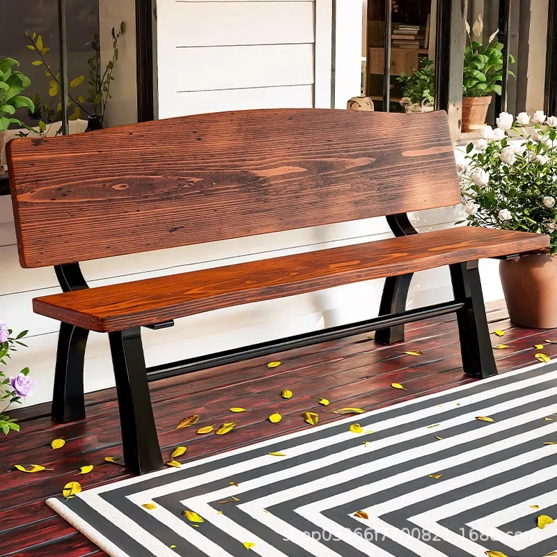 Park chair outdoor preservative wood rest bench courtyard cast aluminum seat outdoor community leisure backrest long chair
