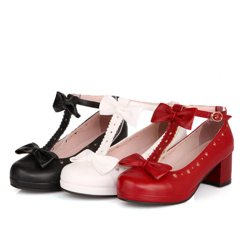 Women Vintage Mary Jane Lolita Pumps T-strap Mid Chunky Heel All Season Academy Plus Size Princess Footwear