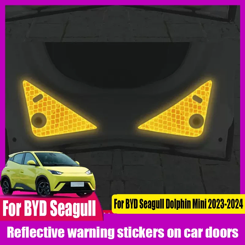 For BYD Seagull Dolphin Mini 2023 2024 Automobile Reflective warning stickers on car doors Electric tailgate luminous sticker