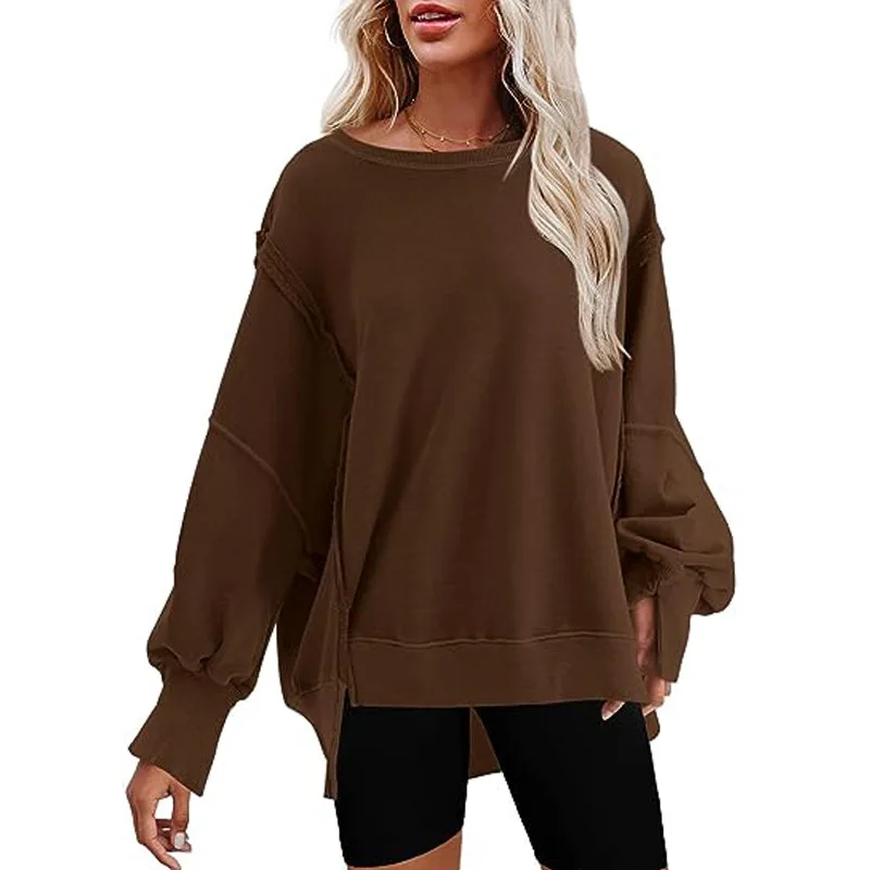 Oversized Sweatshirt For Women Korean Fashion Autumn Vintage Crew Neck Solid Sweatshirts For Women Women Winter Warm Pullovers