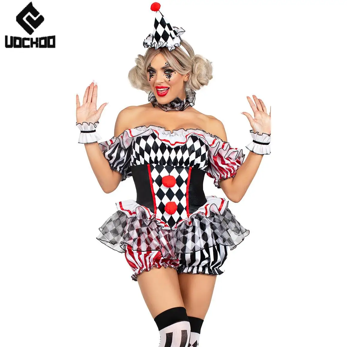 

Halloween Joker Dress Suit Funny Black and White Clown Cosplay Costume Women Carnival Outfit Party Stage Performance Clothing