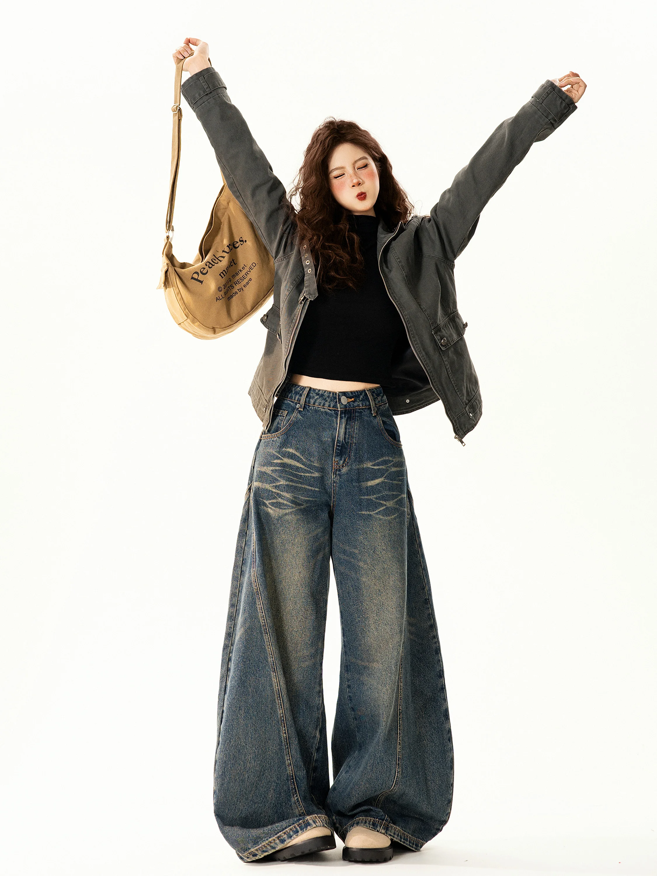 

Retro American Design Loose Casual Stand Collar Workwear Jaet Women's Spring New Sle All-Match Outerwear Street Sle