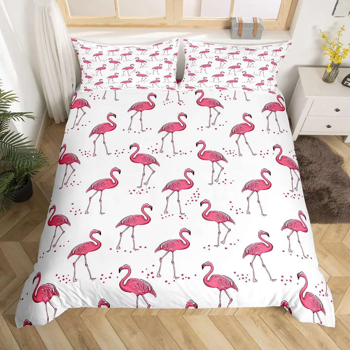 Flamingo Bedding Set for Teens Adults,Watercolor Tropical Flamingo Duvet Cover,Hawaii Sealife Quilt Cover,Ocean Animal Bed Set