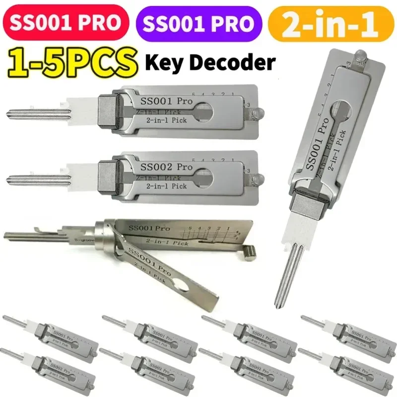 5-1Pcs SS001 PRO Key Decoder SS002 PRO Stainless Steel Precision Tool O-ring Pickup Kit Hook Tool Pickup Hand Tool Lock Decoders