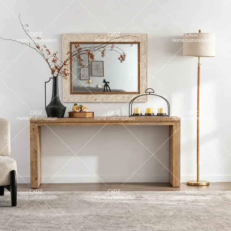 American Solid Wood Entrance Table Retro Living Room Console Narrow Case End Table for Hotel Home Decor