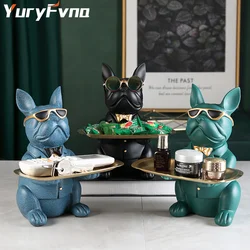 YuryFvna 프렌치 불독 입상, 트레이 조각 책상 보관 동상, 장식 동전 은행, 집 방 추상 미술 장식