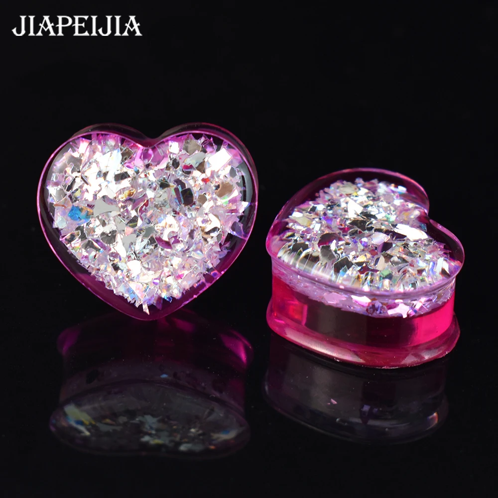 2pcs 6-50mm Shining Cute Heart Ear Tunnels Gauges Plug Ear Stretcher Expander Body Piercing Jewelry for Women Men