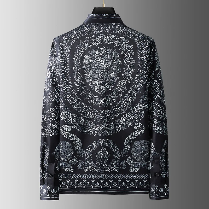 Spring and Autumn Cashew Flower High end Leisure Slim fit Long sleeved Men's Non ironing Flap Feel Shirt