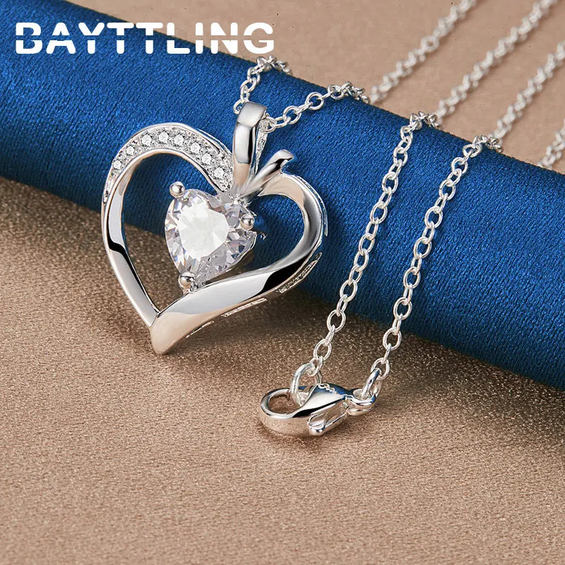 

Fashion 925 Sterling Silver 16-30 Inches Fine Heart Zircon Necklace Woman Wedding Girlfriend Charm Temperament Gift Jewelry