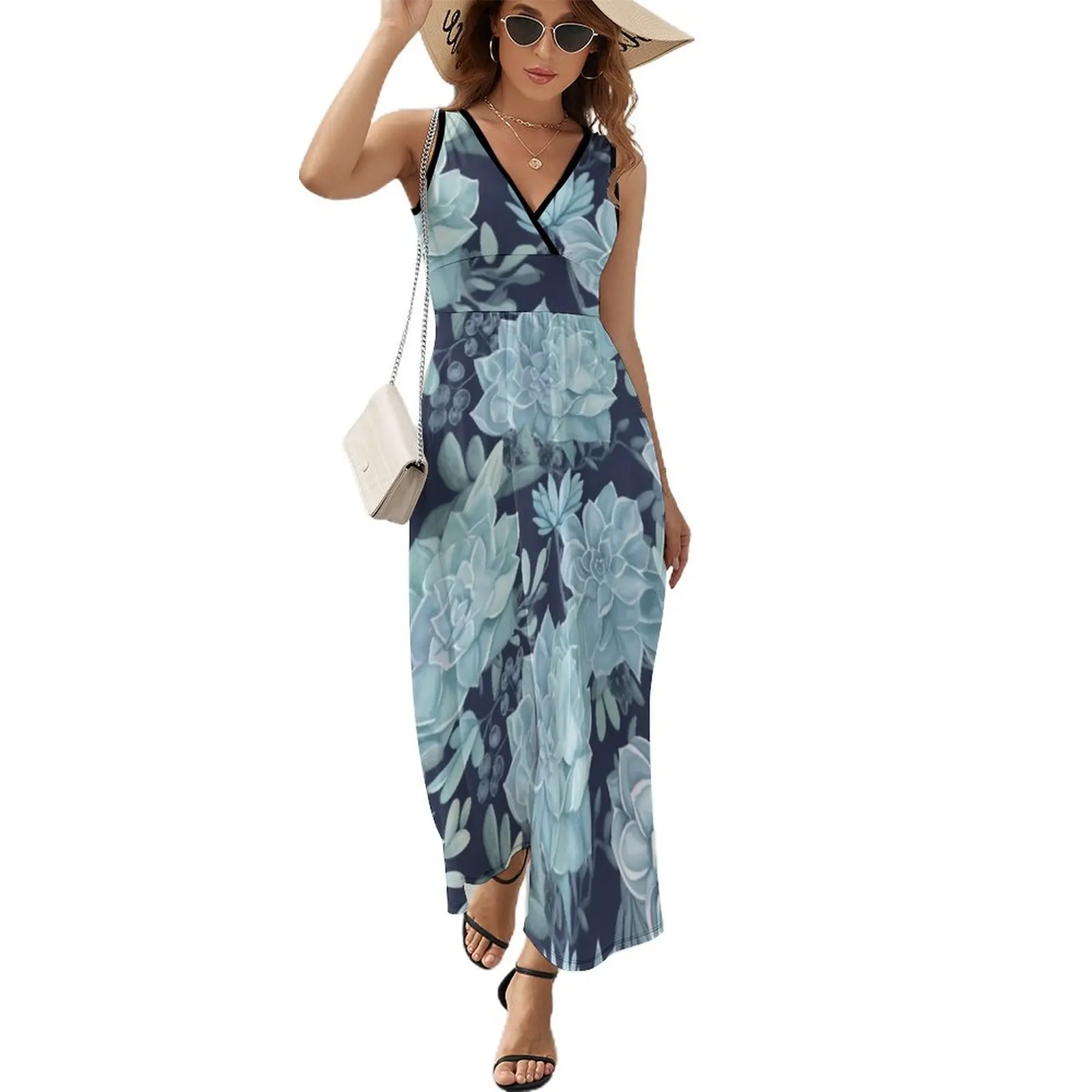 

Blue Succulent Floral Clothing Design Blue Floral Pattern Blue Flower Sleeveless Dress dresses ladies 2023 summer Dress woman