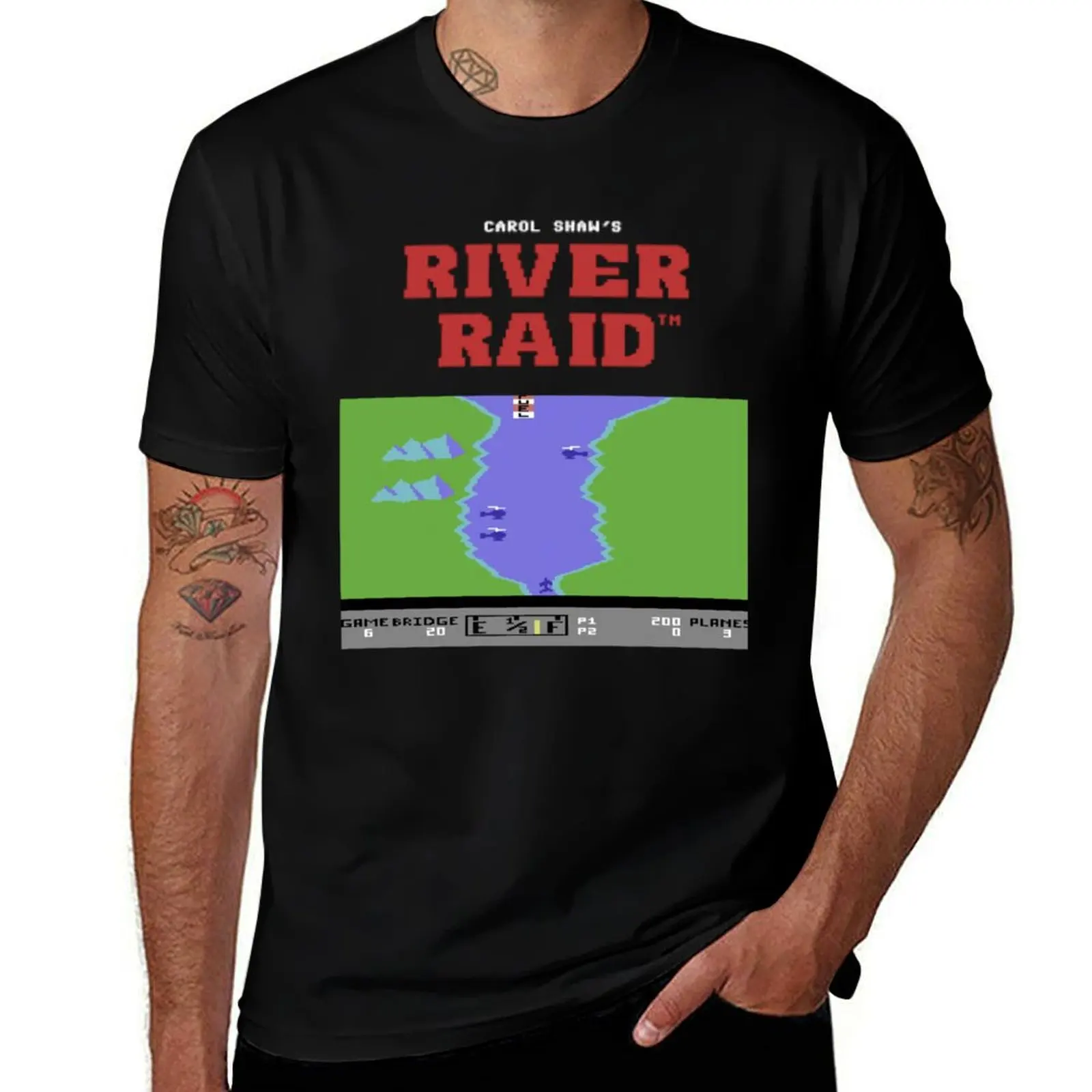River Raid for C64 and other home computers. (1) T-Shirt Basic Solid Color Short Sleeve Cotton Top