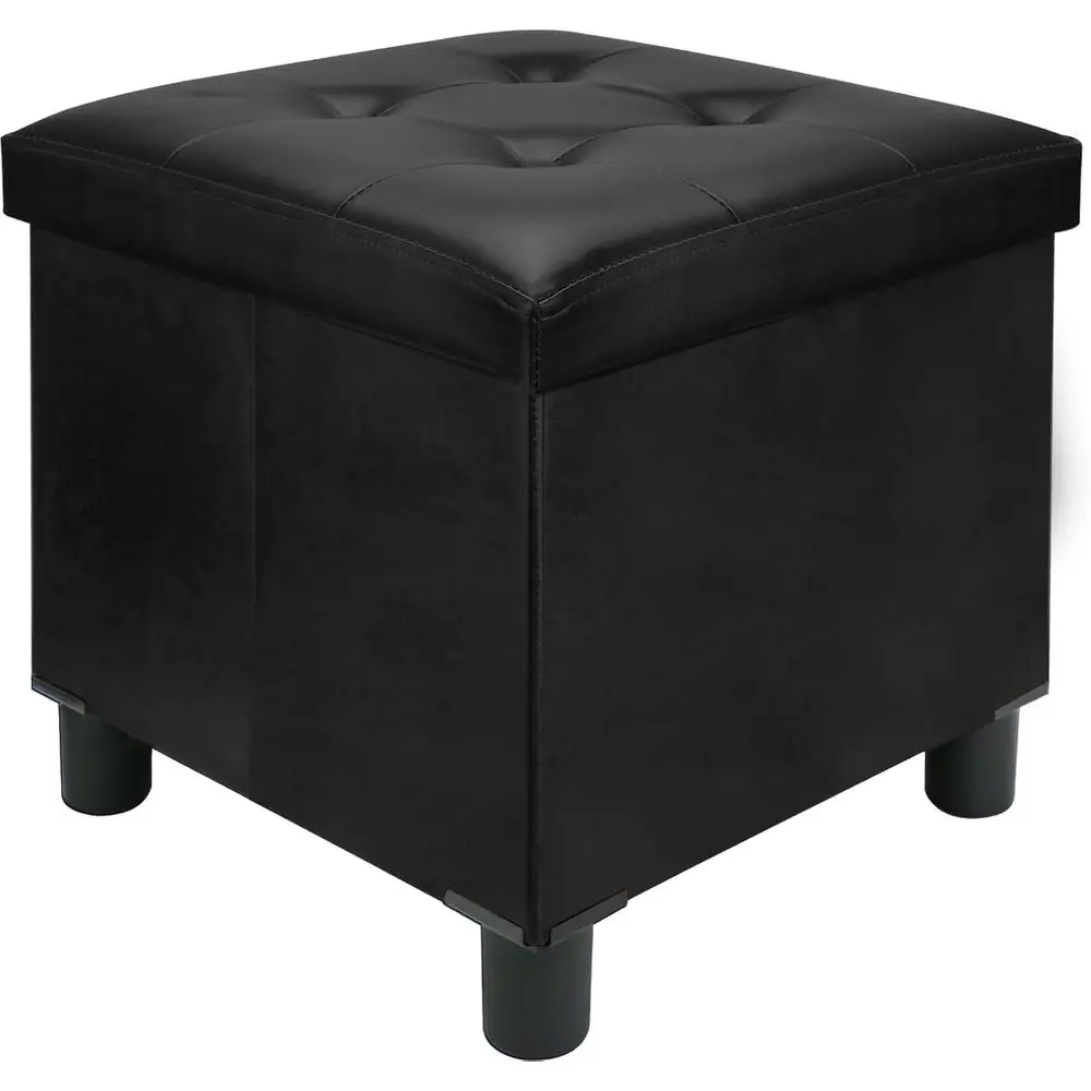 

18 Inches Cube Storage Ottoman, aux Leather Collapsible Square olding Ottoman urniture with Storage or Living Room Bedroom, oot