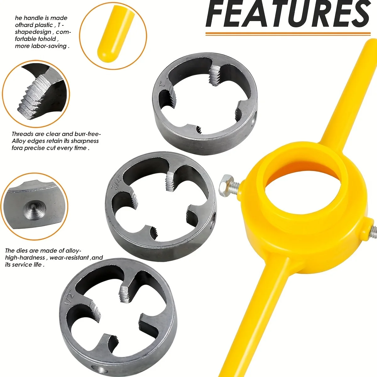 6-teiliges PVC-Rohrgewindeschneidwerkzeug-Set, Gewindeschneidwerkzeug, Rohrgewindeschneidset mit 1/2, 3/4, 1 Zoll Gewindeschneidköpfen, wiederverwendbar – Detail 4